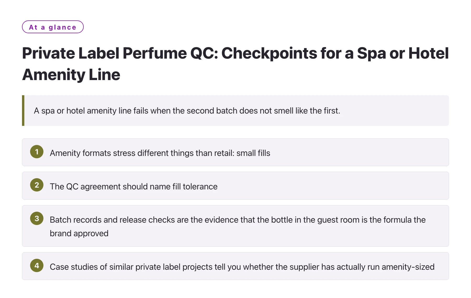 Private Label Perfume QC: Checkpoints for a Spa or Hotel Amenity Line——全文要点速览